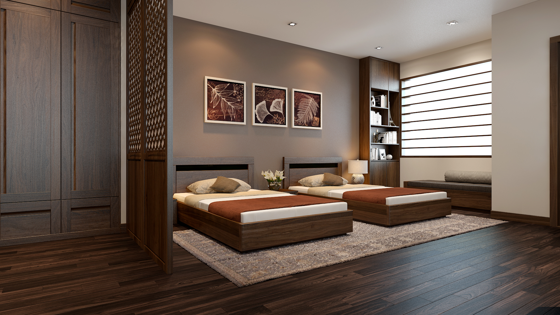 Mẫu thiết kế phòng ngủ 2 giường cho không gian khách sạn